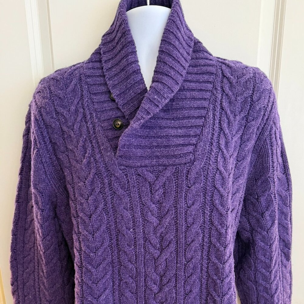 Polo Ralph Lauren Wool/Angora Shawl Collar Cable Knit Pullover Sweater  - Purple